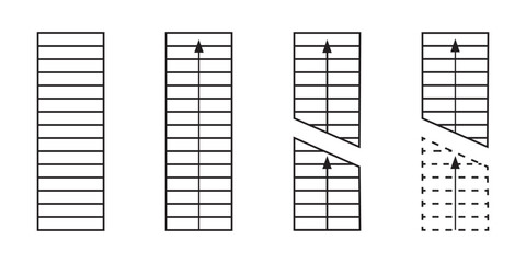 Set of stairs symbols with arrows for floorplan blueprint. Staircase signs for interior design project. Elements for architecture program isolated on white background. Vector graphic illustration