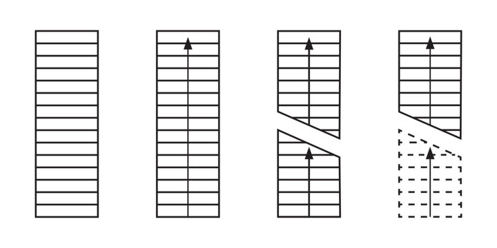 Set of stairs symbols with arrows for floorplan blueprint. Staircase signs for interior design project. Elements for architecture program isolated on white background. Vector graphic illustration