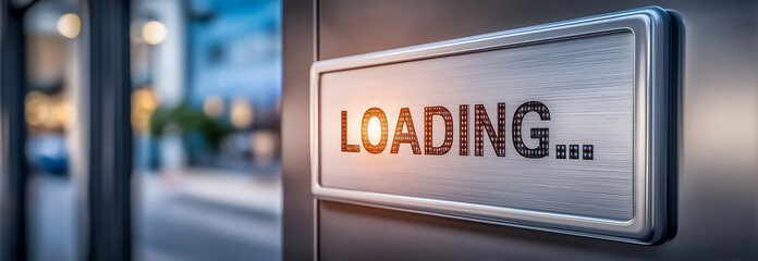 Loading sign with a metallic finish in a modern setting