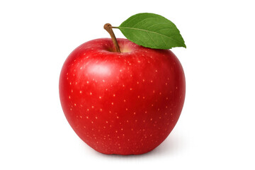 Ripe red apple with green leaf, representing fresh fruit, healthy eating, and natural sweetness on transparent background