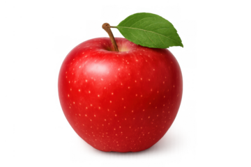 Ripe red apple with green leaf, representing fresh fruit, healthy eating, and natural sweetness on transparent background