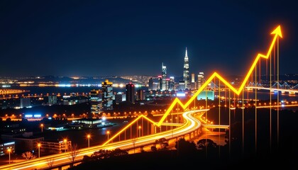 Economic growth action global cities infographic content night view modern corporate new year concept inflation trends