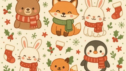Naklejka premium Cute festive animal desktop wallpaper