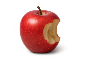 Red bitten apple showing a bite mark, offering a fresh, healthy, and organic snack on transparent background