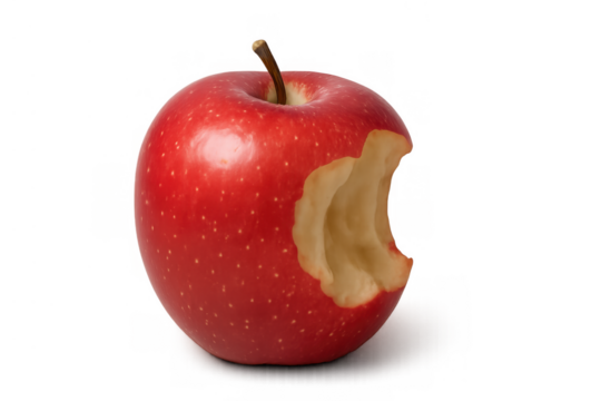 Red bitten apple showing a bite mark, offering a fresh, healthy, and organic snack on transparent background