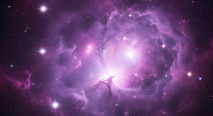 Bright cosmic nebula with star cluster and glowing light burst