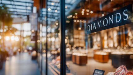 Elegant diamond store display with contemporary design and lighting