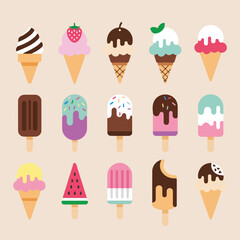 Ice Cream Cones and Popsicles in Flat Design Style
