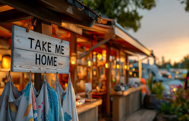 Obraz premium Rustic sign saying take me home at market stand