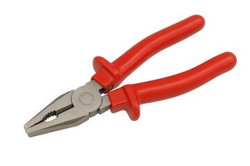 Fototapeta premium Pliers with red insulated handles, a hand tool for gripping, bending, and cutting wires in repair and diy work
