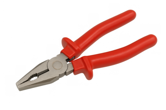 Pliers with red insulated handles, a hand tool for gripping, bending, and cutting wires in repair and diy work