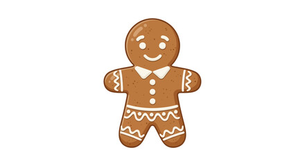 A detailed illustration of a gingerbread man with white icing details and a smiling face.