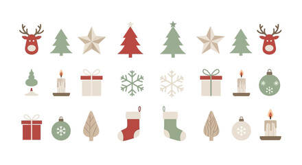 Collection of various Christmas-themed icons, including reindeer, stars, trees, gifts, and ornaments.