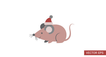 Cartoon mouse wearing a Santa hat, vector illustration.
