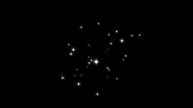 4k Explosive sparkling glitter stars overlay background, 2D shining twinkle effect on black screen, glowing glitter burst sparkle effect, blinking white doodles, small white stars confetti fountain