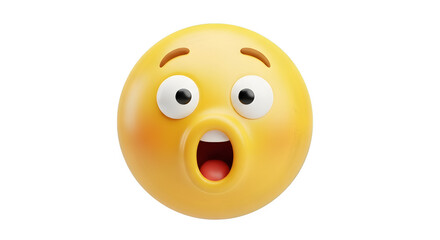 Fototapeta premium Surprised yellow emoji face with wide open mouth and eyes isolated on transparent background