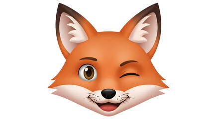 Obraz premium Cute cartoon fox face with a playful wink isolated on transparent background