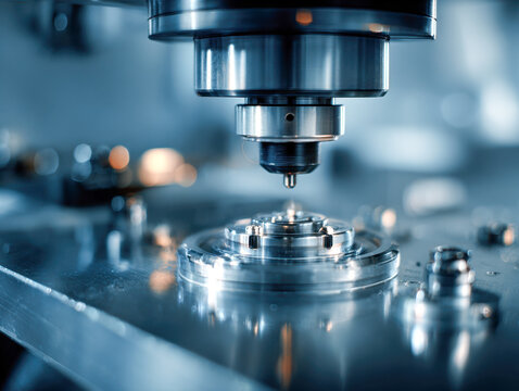 High precision cnc milling machine performing detailed metal machining for industrial manufacturing in a modern clean factory environment