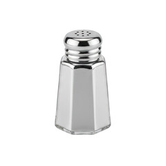 Polished Silver Salt Shaker With Hexagonal Base Isolated On A Transparent Background With Subtle Reflections