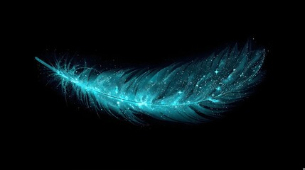 Naklejka premium Feather of Dreams: Ethereal Plume Glowing with Cyanic Stardust