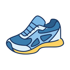 Blue and Yellow Athletic Sneaker Icon on White Background athletic shoe running shoe