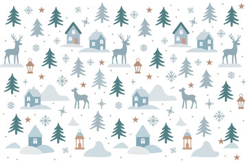 Scandinavian Winter Landscape Seamless Pattern