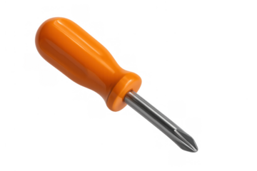 Phillips head screwdriver with orange handle, a common hand tool for fixing and assembling items, transparent background