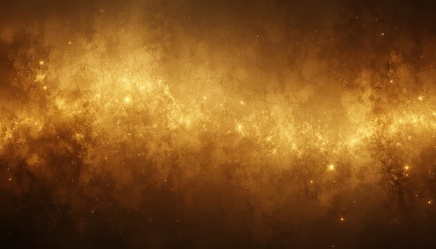 Abstract golden glitter texture with bright sparkling particles and bokeh effect on dark background, festive and luxury concept.