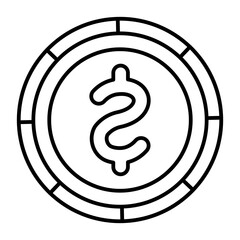 Currency coin thin line icon, gambling and staking concept. Vector graphics. Casino chip, finance sign on white background, style icon mobile or web design.