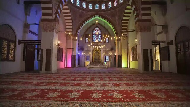 Inside a beautiful mosque with stunning architecture.
