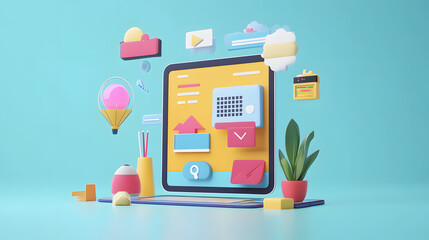 Digital sketch of a website layout on a tablet create, Website development