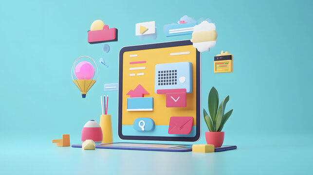 Digital sketch of a website layout on a tablet create, Website development