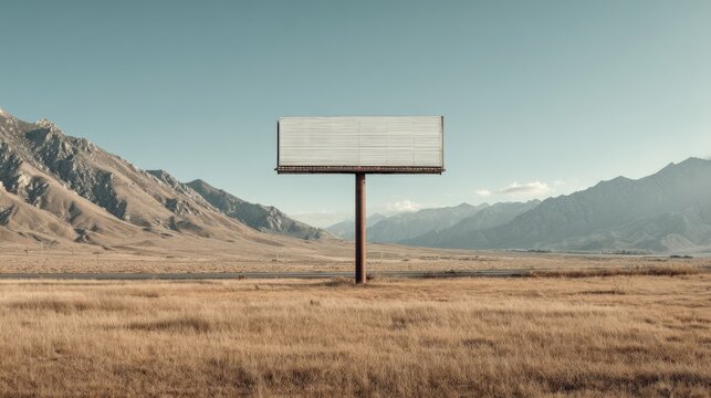 Blank Billboard Sign Against Mountain Landscape for Advertising and Marketing Campaigns in Outdoor Settings