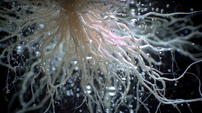 Mysterious Underwater World - Delicate Roots and Sparkling Water Droplets.