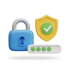 3d security and privacy icons isolated on transparent background