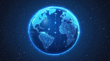Obraz premium Global network connection, digital earth, glowing lines.