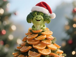 Natale e feste vegetariane e salutari, buffo albero di Natale di frutta e verdura secca