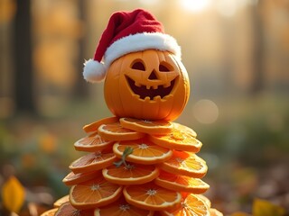 Natale e feste vegetariane e salutari, buffo albero di Natale di frutta e verdura secca