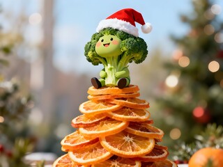 Natale e feste vegetariane e salutari, buffo albero di Natale di frutta e verdura secca