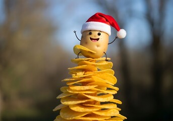 Natale e feste vegetariane e salutari, buffo albero di Natale di frutta e verdura secca