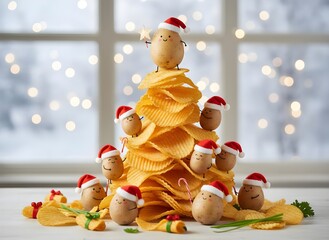 Natale e feste vegetariane e salutari, buffo albero di Natale di frutta e verdura secca