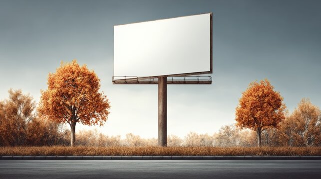 Blank Billboard Mockup in Autumn Landscape for Advertising or Promotional Campaigns, Roadside Marketing