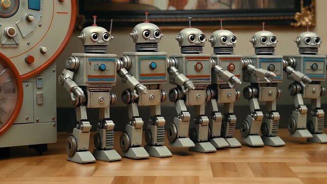 Automaton Squad A queue of vintage automatons positioned on a timber surface