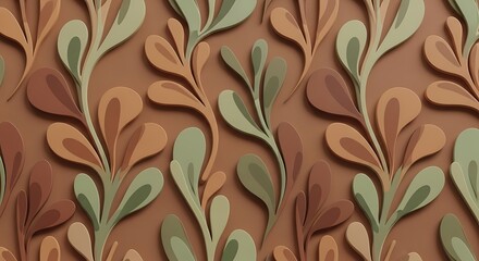Textured background with repeating pattern of stylized leaves in muted earthy tones