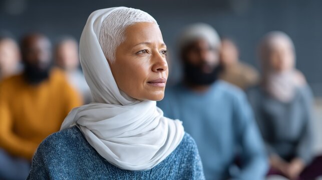 A woman facilitates a diverse support group meeting, encouraging open communication and connection among participants during a thoughtful discussion on mental well-being