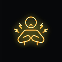 Yellow neon icon of a stick figure clutching their chest in discomfort, with a pained expression