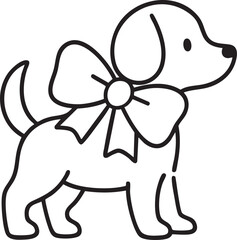 Minimal Line Art Dog with Bow Black Vector Illustration
