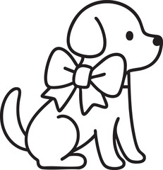 Minimal Line Art Dog with Bow Black Vector Illustration
