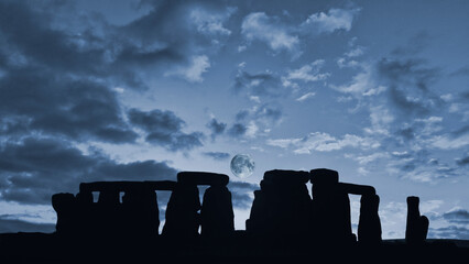 Moonrise over Stonehenge, Wiltshire, UK 