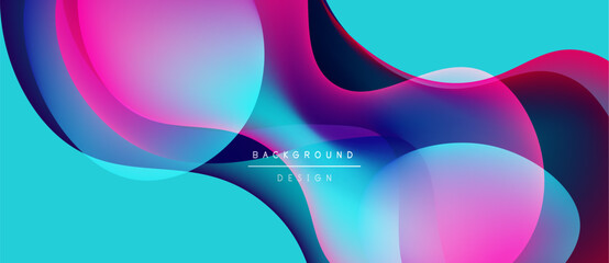Abstract flowing shapes, vibrant colors. Pink, blue, purple gradients create dynamic background design. Modern, smooth visual effect.
